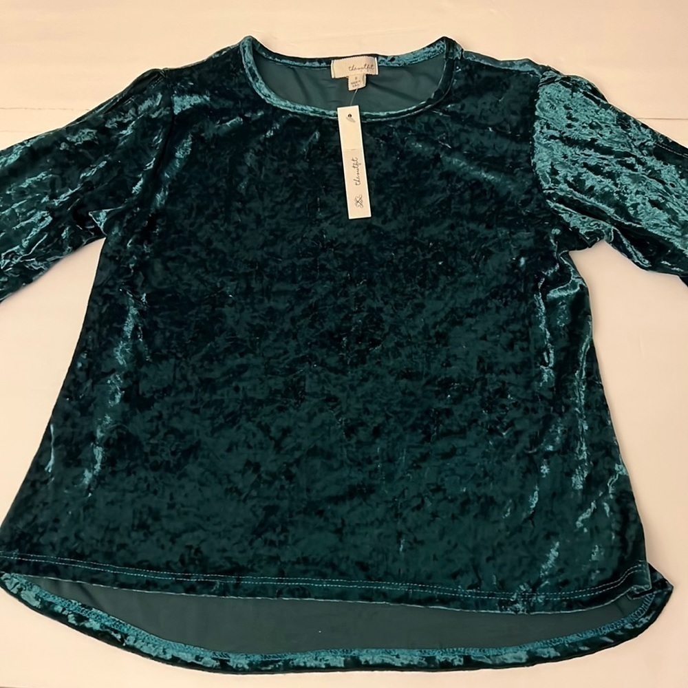 The Outfit Crushed Velveteen Top With Slit Sleeves Small Christmas Top